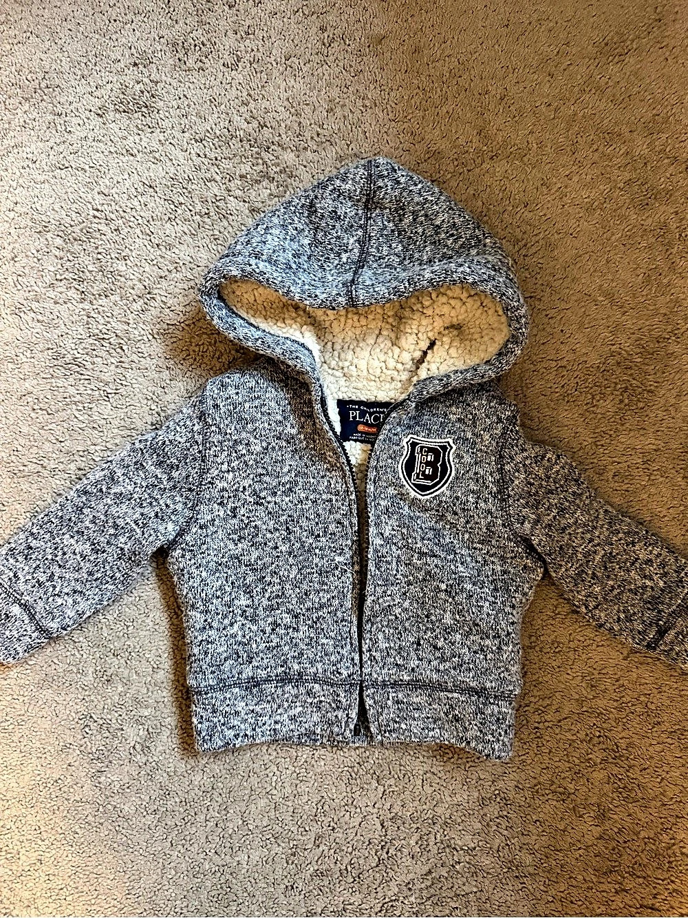 The Children's Place Sherpa-Lined Zip-Up Hoodie 12-18M Gray & Cream